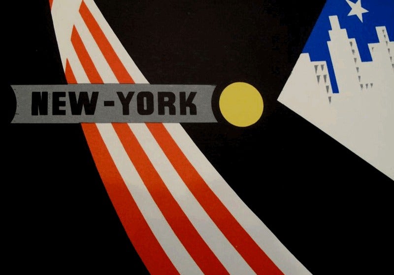 Belgian Set of Two Sabena Airline Posters 1950s, Bruxelles to New York For Sale
