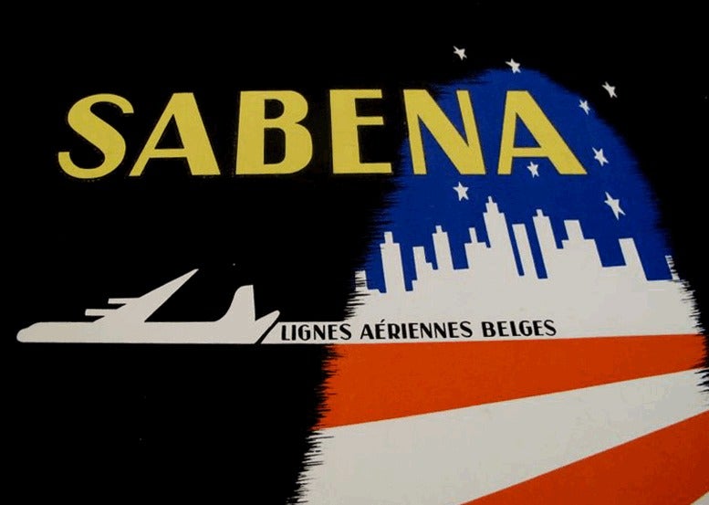 Mid-20th Century Set of Two Sabena Airline Posters 1950s, Bruxelles to New York For Sale