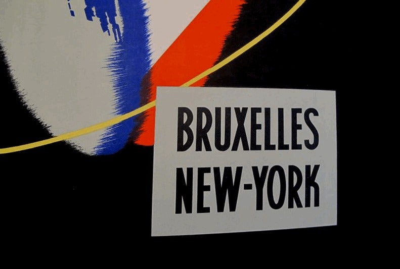 Lithograph Set of Two Sabena Airline Posters 1950s, Bruxelles to New York For Sale