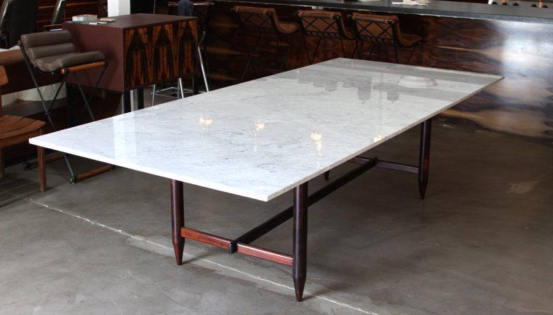 Solid Rosewood Dining Table With Marble Top By Sergio Rodrigues At Solid Rosewood Dining Table With White Carrera Marble Top The Base Features Elegantly Tapered