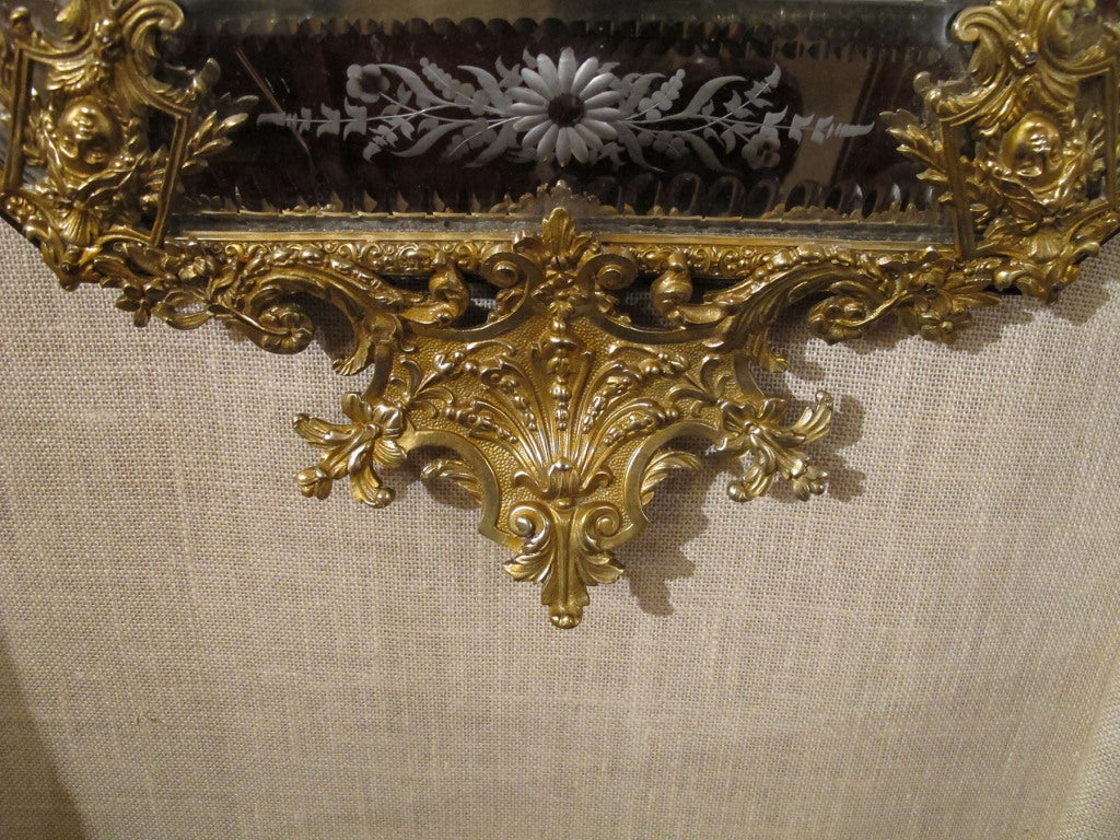 Lavish Ornamented Metal and Etched Glass Mirror, Continental 20th C 2