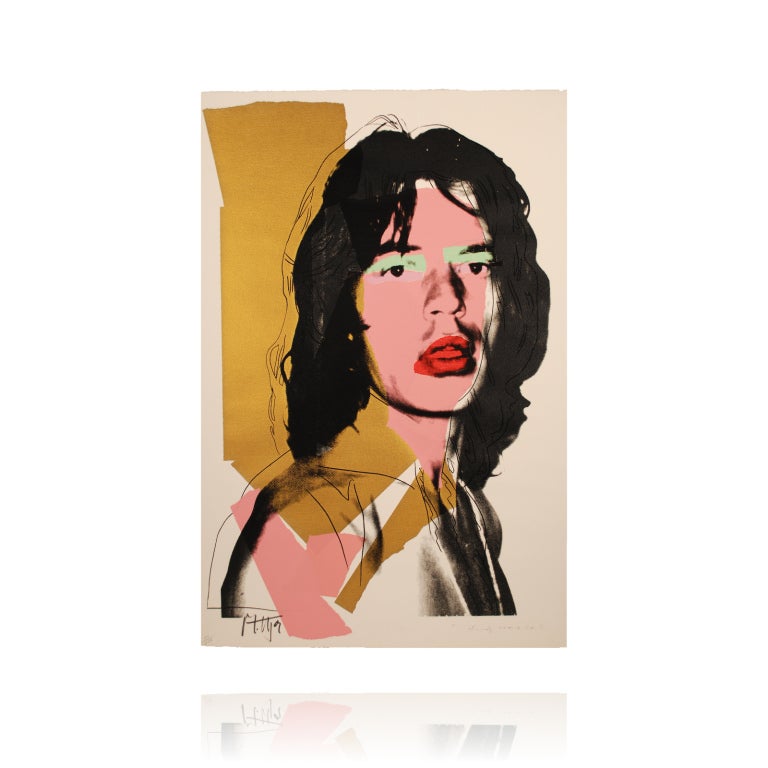 Mick Jagger 143 by Andy Warhol, screenprint edition on Arches Aquarelle paper with original signatures by Warhol and Jagger.

This iconic image of Mick Jagger from the Rolling Stones, was one of ten images Andy Warhol produced in 1975. This