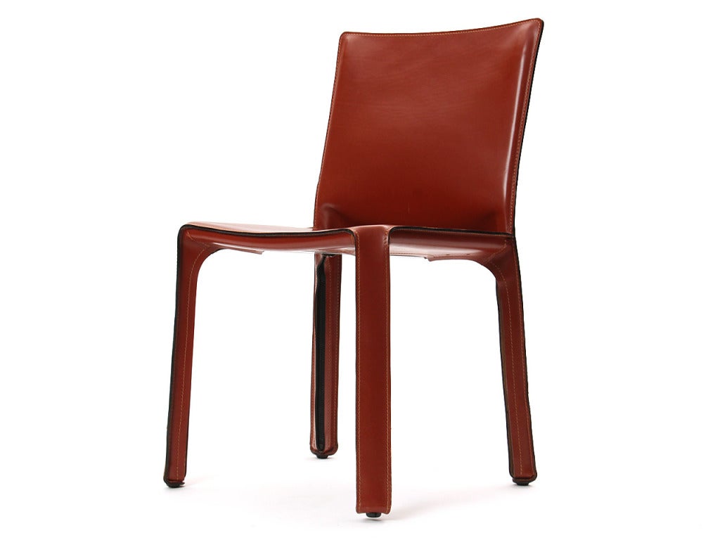 1970s Italian Cab Side Chair in Orange Red Leather by Mario Bellini for Cassina In Good Condition In Sagaponack, NY