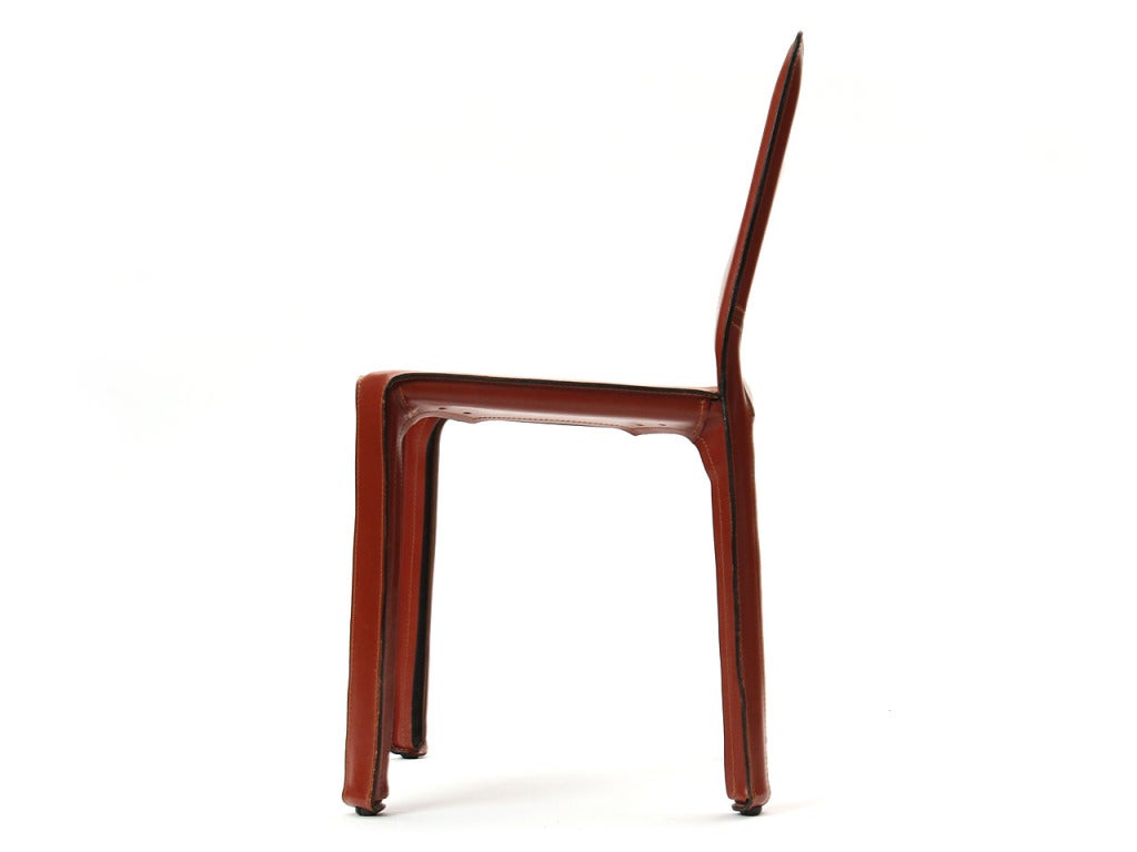 Late 20th Century 1970s Italian Cab Side Chair in Orange Red Leather by Mario Bellini for Cassina