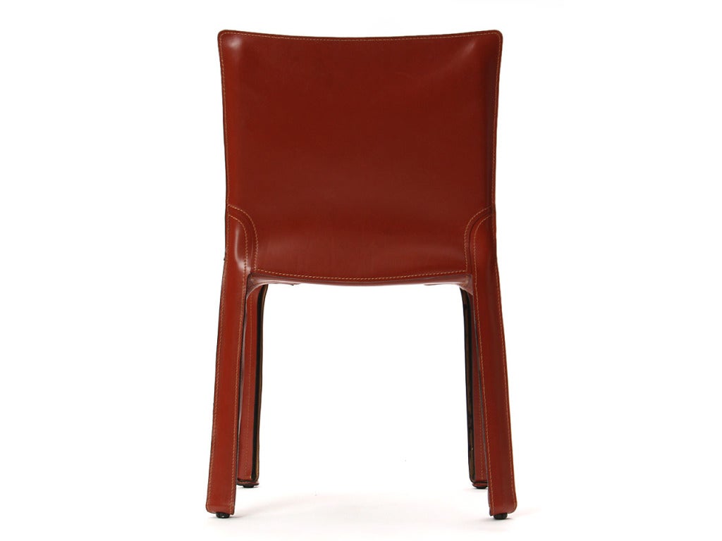 1970s Italian Cab Side Chair in Orange Red Leather by Mario Bellini for Cassina 2