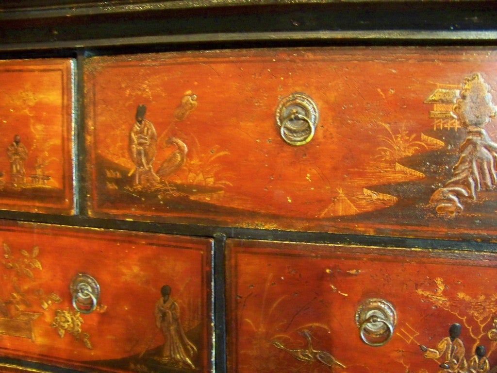 18th Century and Earlier George I red japanned & parcel gilt chest or cabinet