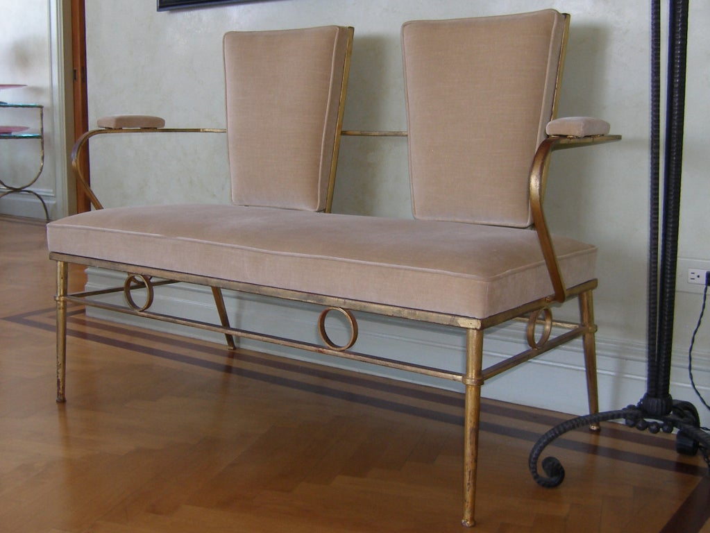 A gilt bronze and upholstered settee by Rene Prou, French C. 1940's
