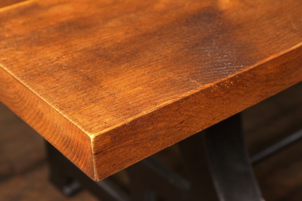 American Industrial Plank Top Dining Table - Rough Sawn Pine Wood & Cast Iron Legs 
