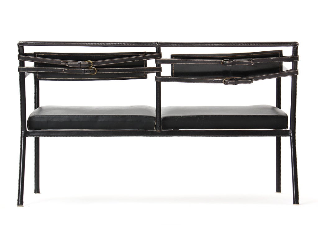 Leather Settee by Jacques Adnet