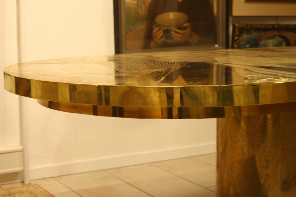 Signed Armand Jonckers Etched Bronze Dining Table In Excellent Condition For Sale In New York, NY