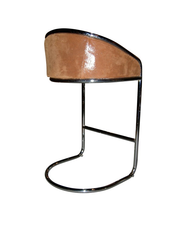 American Cantilevered Bar Stools in Embossed Leather - Milo Baughman