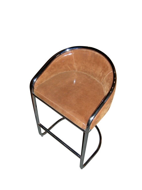 Cantilevered Bar Stools in Embossed Leather - Milo Baughman 1