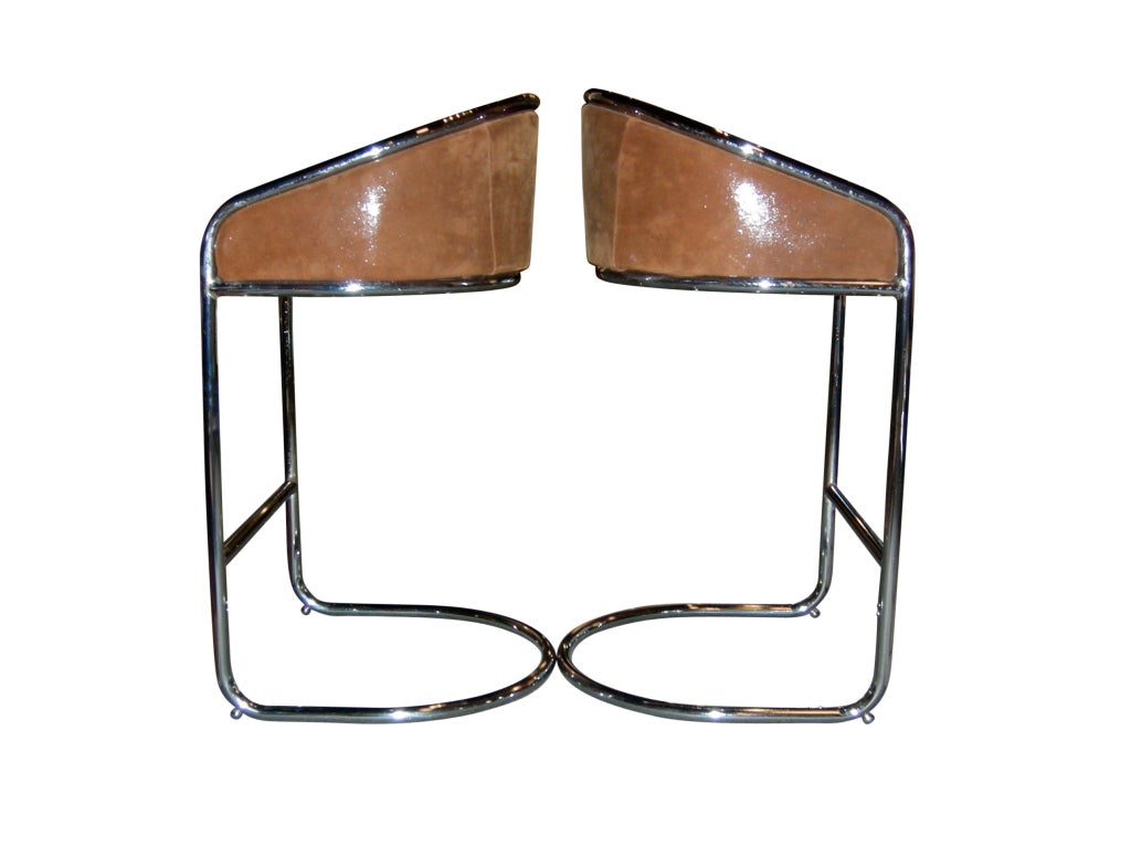 Cantilevered Bar Stools in Embossed Leather - Milo Baughman 2