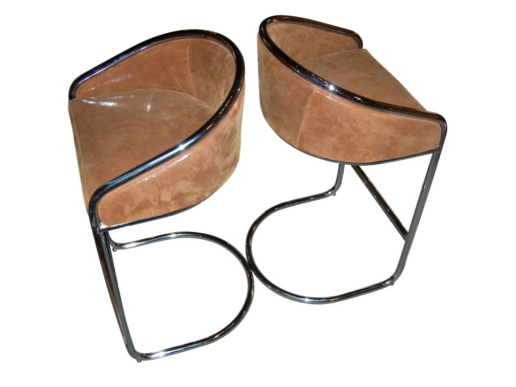 Cantilevered Bar Stools in Embossed Leather - Milo Baughman 4