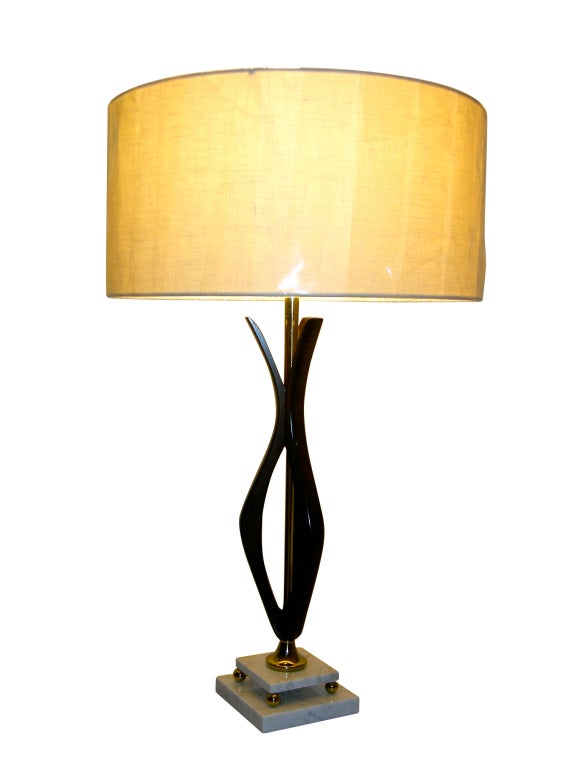 Ebonized Kagan Style Marble Base Table Lamps