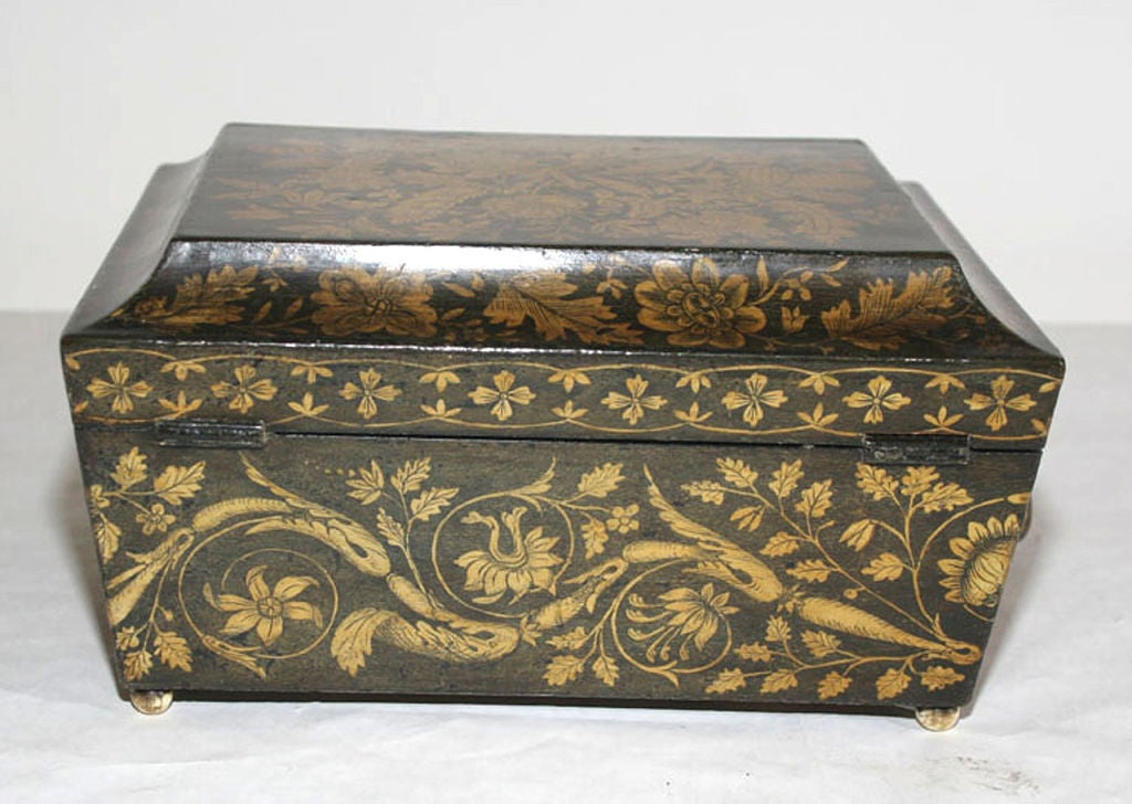 Brass A REGENCY PENWORK WORK BOX. ENGLISH, CIRCA 1820 For Sale