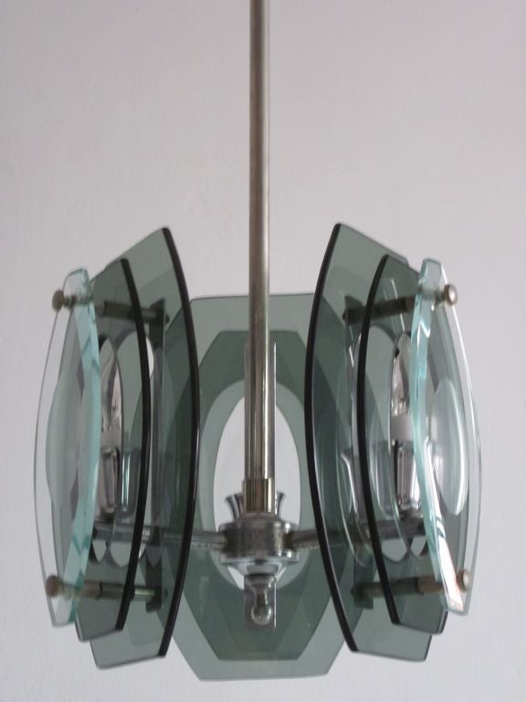 Italian Mid-Century Modern Glass Pendant, Style of Max Ingrand for Fontana Arte In Good Condition For Sale In New York, NY