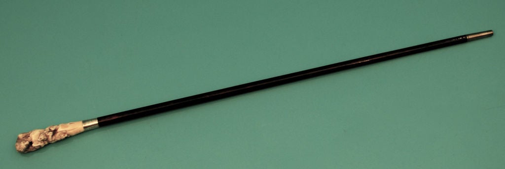 A signed Japanese carved ivory silver mounted cane