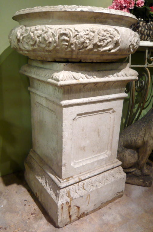 Pair Of English Blonde Terra-cotta Garden Urns On Plinths - Signed