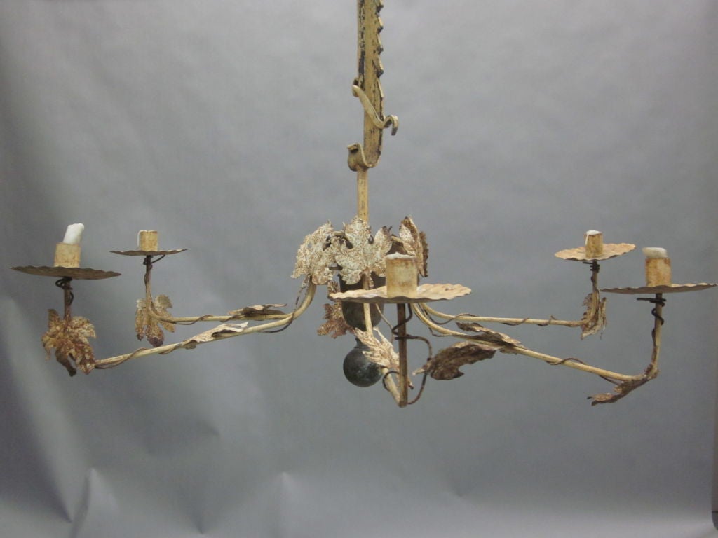 Mid-Century Modern 6 Arm French Rustic Chandelier For Sale