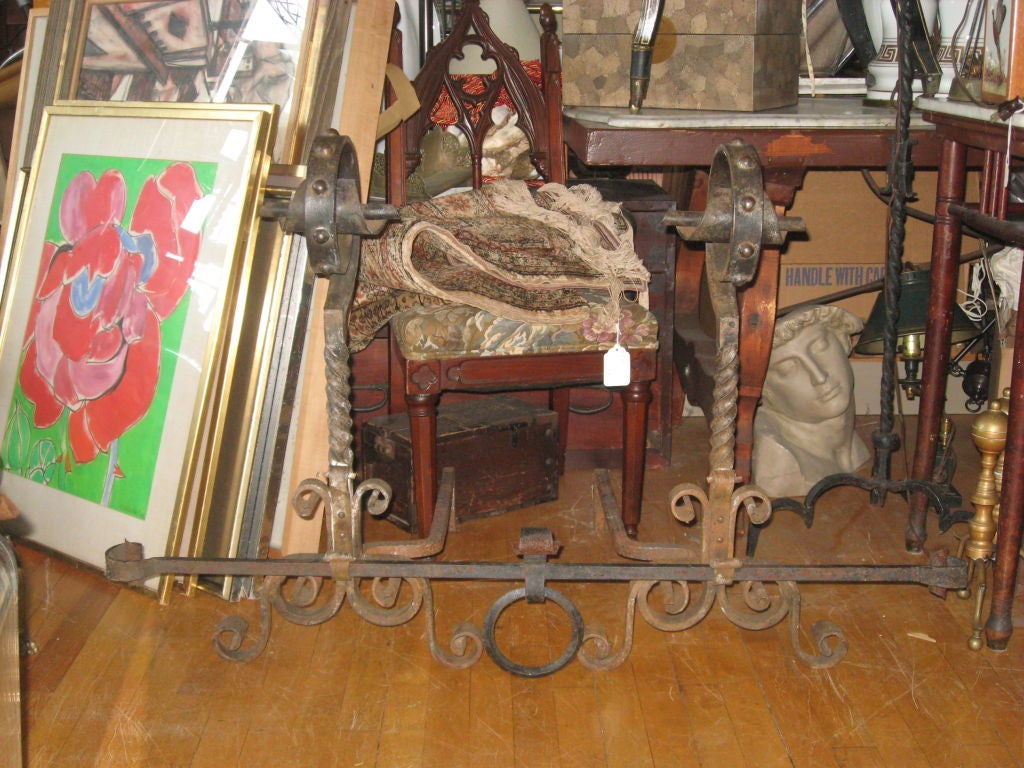 American Massive Pr. of Hand Forged  Iron Andirons For Sale