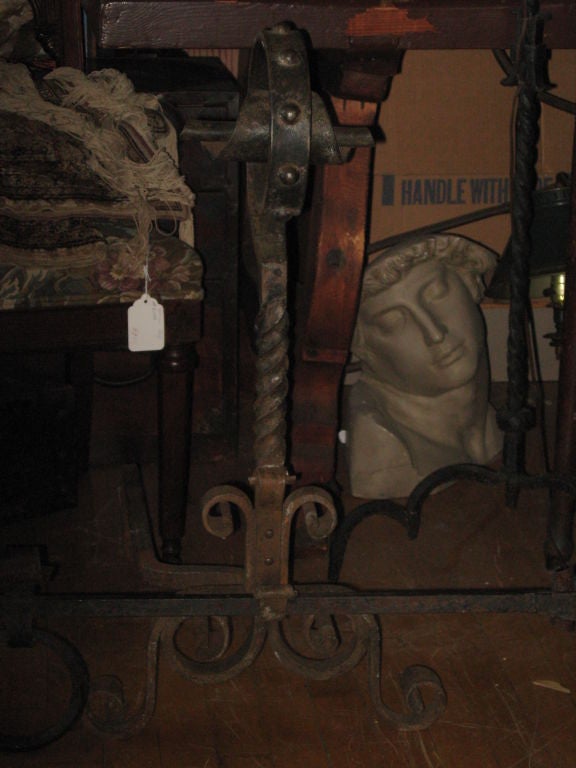 Massive Pr. of Hand Forged  Iron Andirons For Sale 1