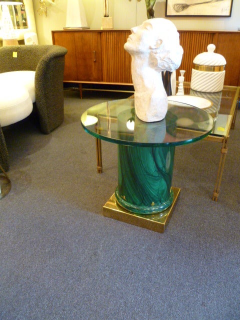 Brass Sleek Modern Classic Malachite Column Side Table