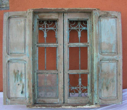 Antique Moroccan Window with Iron Screen 1