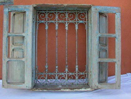 Hand-Carved Antique Moroccan Window with Iron Screen