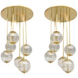Large Italian Brass and Glass Bubble Light Fixture