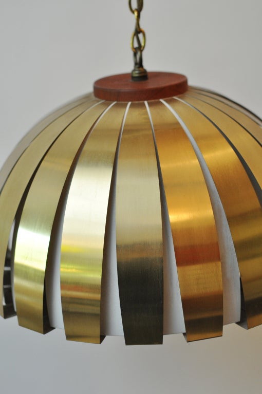 Danish Lightolier Brass Strips and Metal Hanging Light
