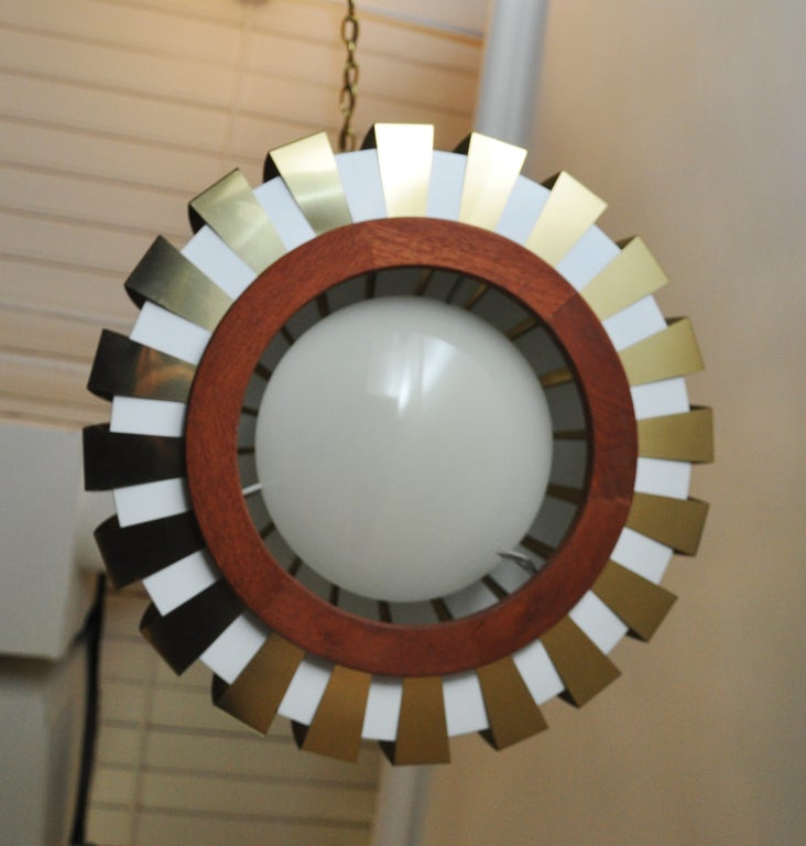 Lightolier Brass Strips and Metal Hanging Light 1