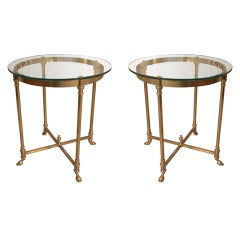 Pair of Round Brass Side Tables