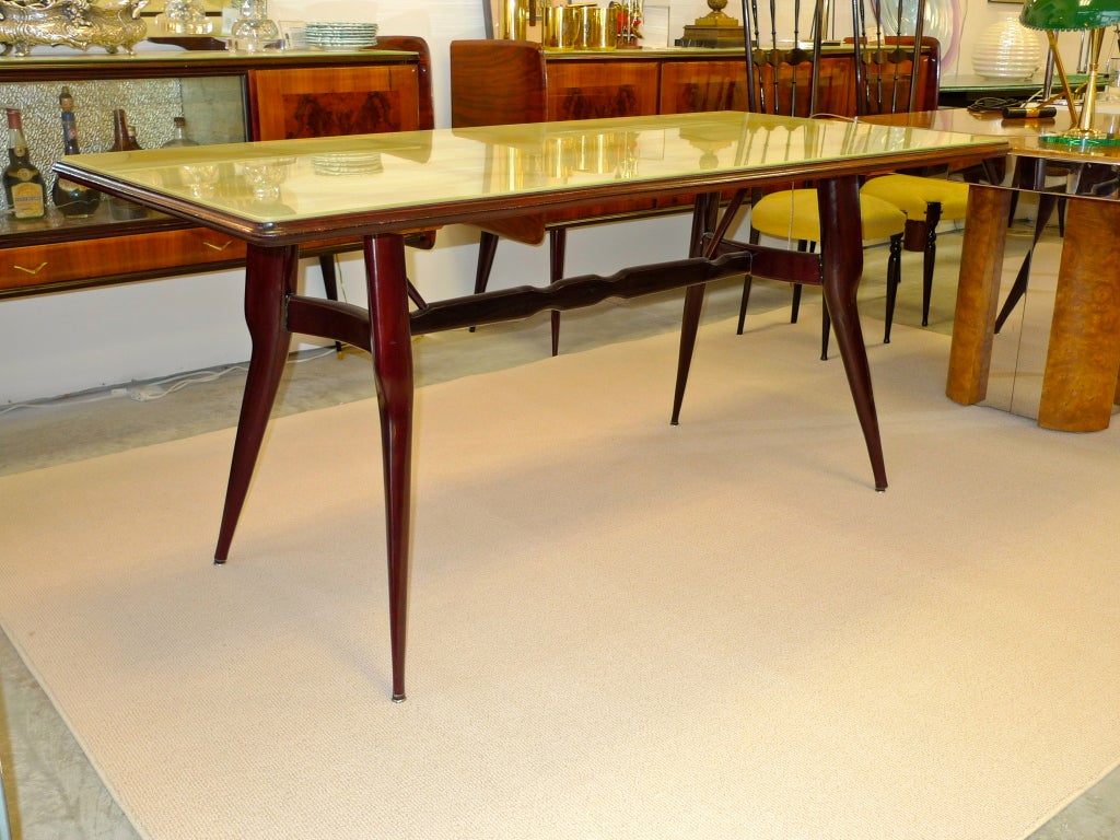 Italian Vittorio Dassi Palisander Dining Table with Marbleized Glass Top For Sale