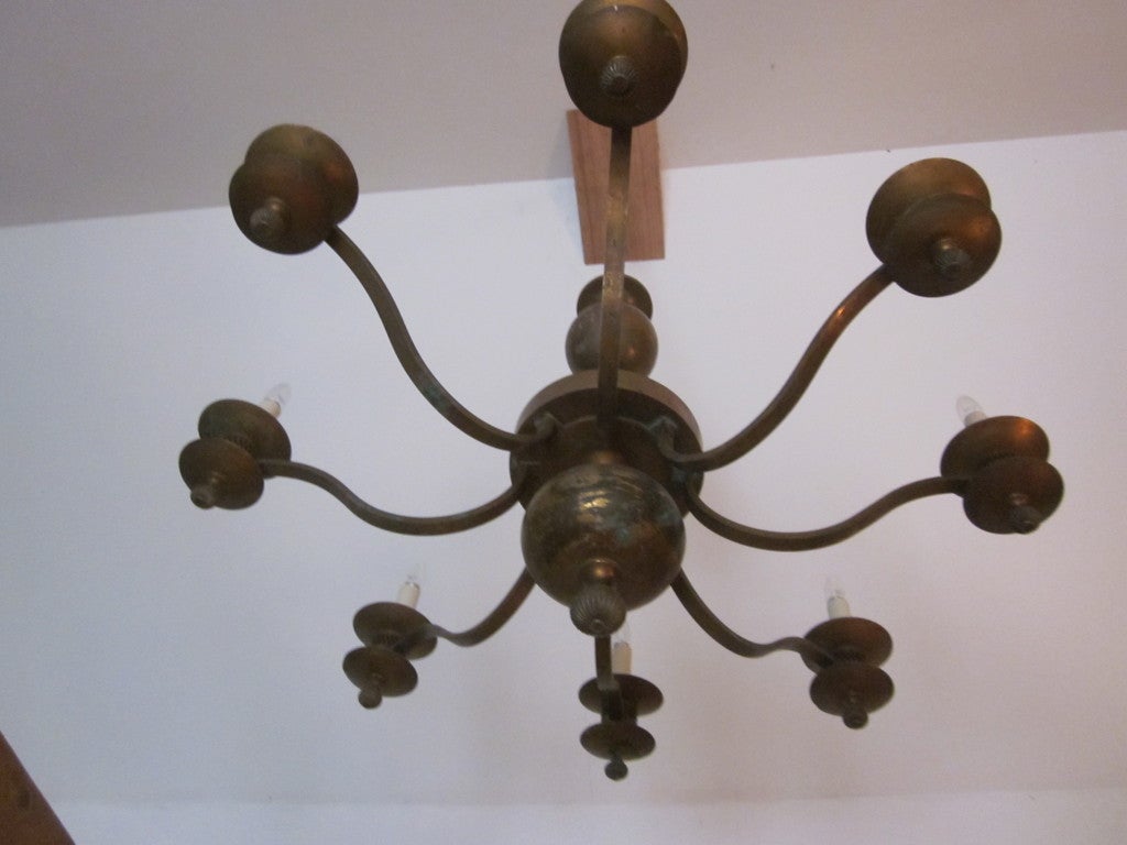 Classic Modern Traditional Brass Chandelier, France, 1940 In Good Condition For Sale In New York, NY