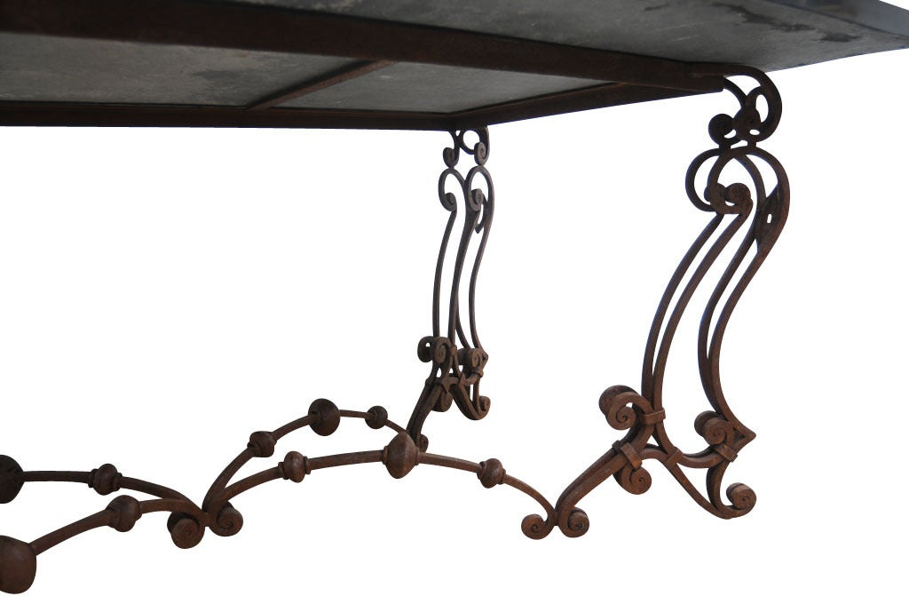 Iron Pietro Dura Marble Center, Dining, Breakfast, Console Table, Desk, 19th Century For Sale