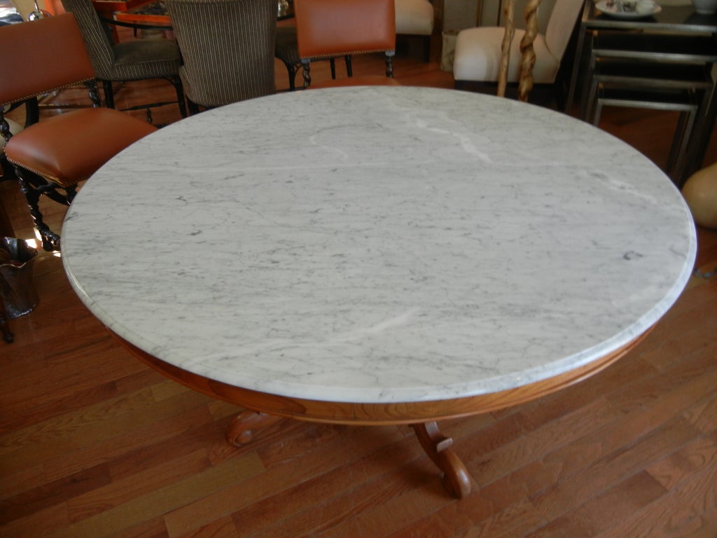 20th Century A Magnificent  Country French Walnut & Marble Top Table