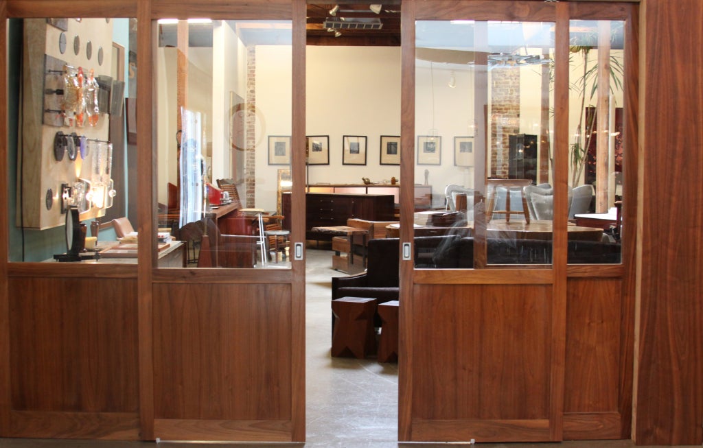 American Pair of Solid Mid Century Walnut Sliding Doors