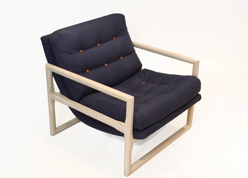 Mid-20th Century Bleached Oak Chair and Ottoman Milo Baughman Attribution For Sale