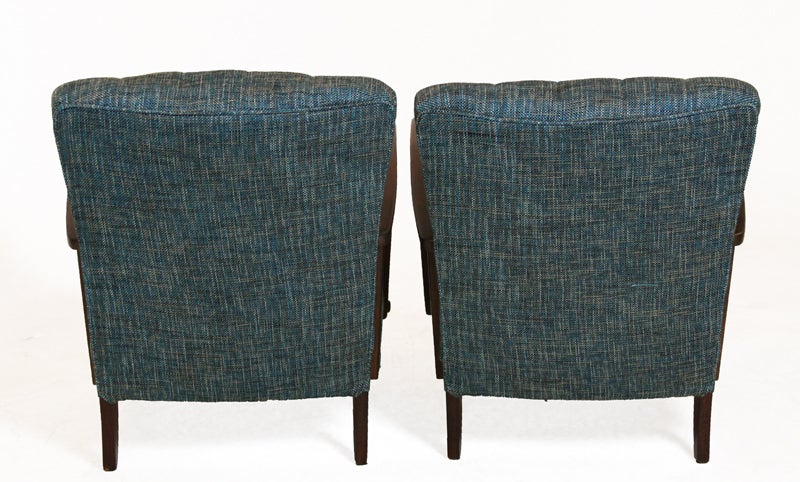 Mid-20th Century Danish Modern  Birch Spindle Armchairs with Tufted Teal Tweed Back For Sale