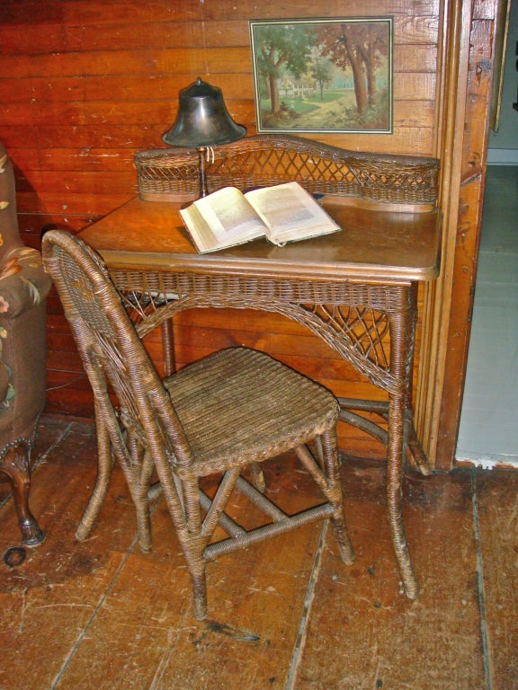 American Diminutive Wicker Desk and Chair c.1900
