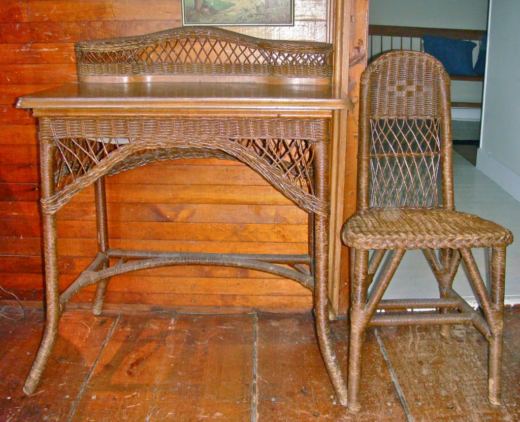 Diminutive Wicker Desk and Chair c.1900 1