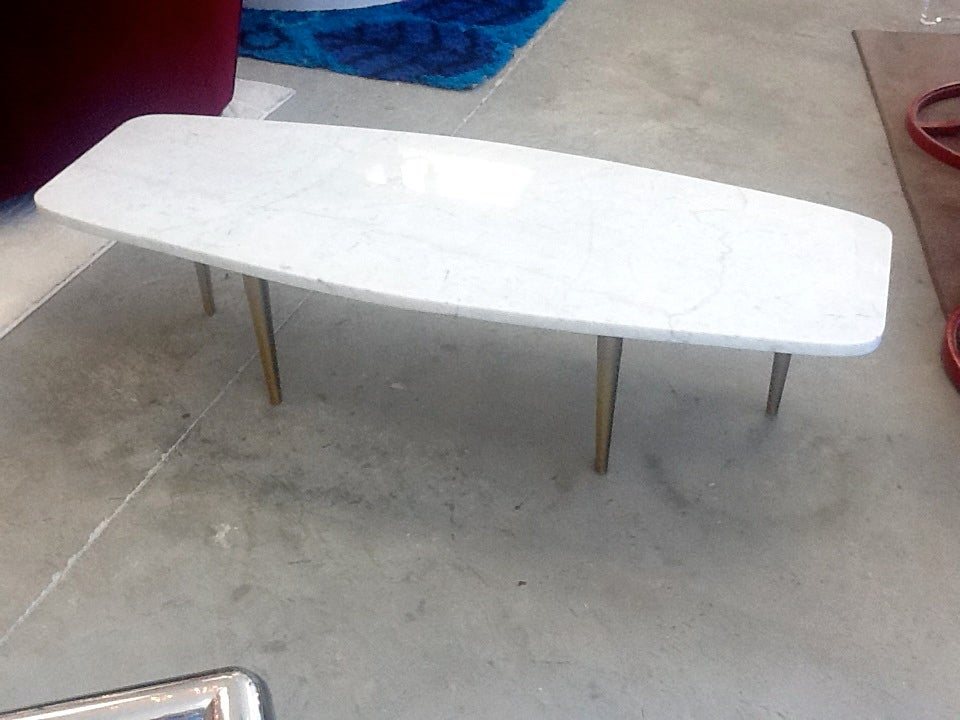Boat Tail Marble Cocktail Table with Brass Legs 1