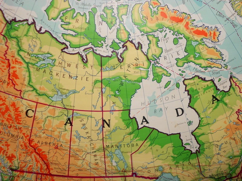 20th Century Mid-century schoolroom map of North America