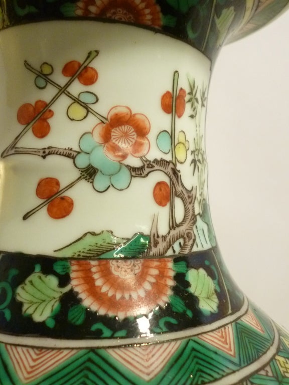 Pair Chinese Famille Verte Porcelain Vases 4