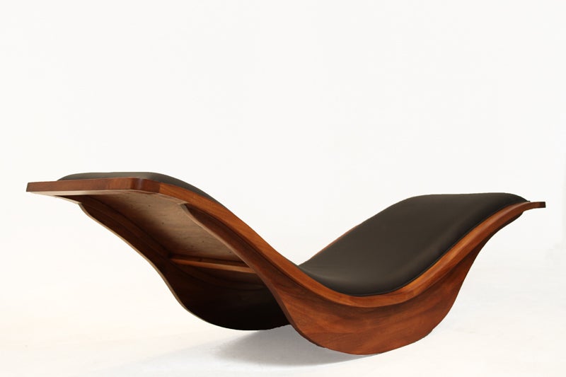Brazilian Rocking Wood and Leather Chaise Longue by Igor Rodrigues