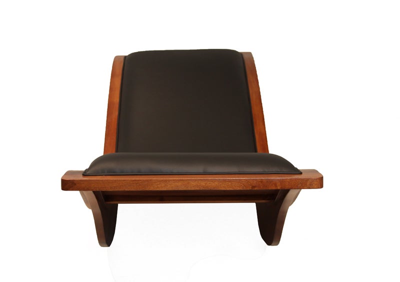 Mid-20th Century Rocking Wood and Leather Chaise Longue by Igor Rodrigues