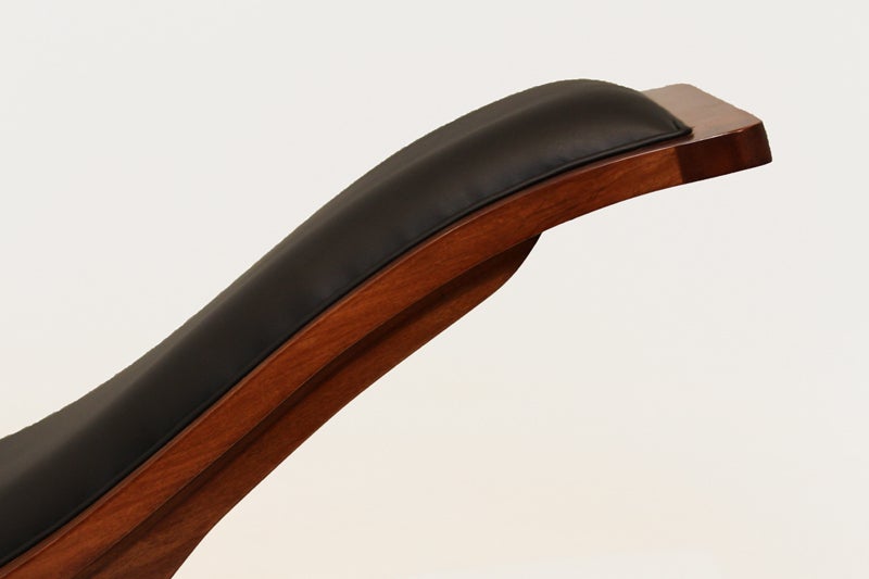 Rocking Wood and Leather Chaise Longue by Igor Rodrigues 2