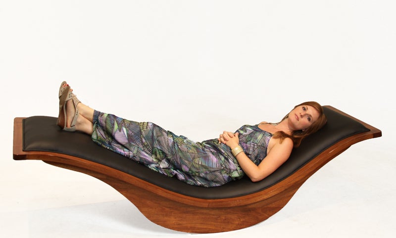 Rocking Wood and Leather Chaise Longue by Igor Rodrigues 3