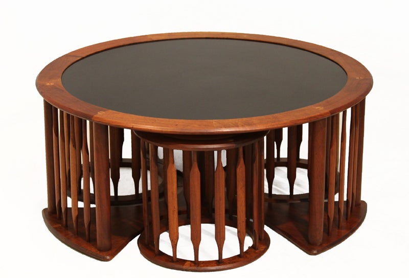 Leather Single Sculptural Solid Walnut Stool or Side Table by Kipp Stewart